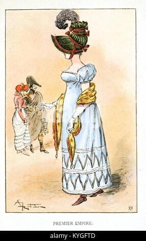 Un'illustrazione tratta dal libro di Albert Robida del 1891 "Mesdames nos aieules", che raffigura la moda femminile oltre dieci secoli. Foto Stock