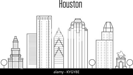 Lo skyline di Houston - downtown cityscape, punti di riferimento della città in stile camicia Illustrazione Vettoriale