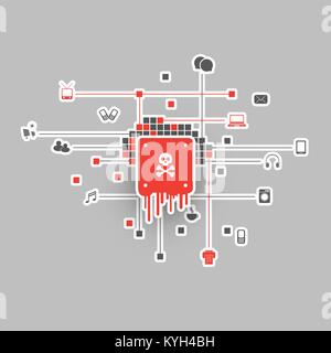 Cloud processore server interessato da Meltdown & spettro critiche vulnerabilità di sicurezza, attacchi informatici, la password o i dati personali della perdita sul computer Illustrazione Vettoriale