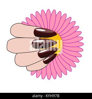 Donna mano con una bella manicure e fiore. Illustrazione Vettoriale