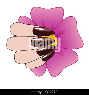 Donna mano con una bella manicure e fiore. Illustrazione Vettoriale