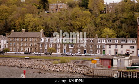 Rothesay panoramica baia del porto,Isle of Bute vista monte stuart strada dal traghetto sul mare dell'isola Regno Unito Foto Stock