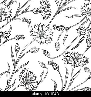 Impianto di fiordaliso seamless pattern su sfondo bianco Illustrazione Vettoriale