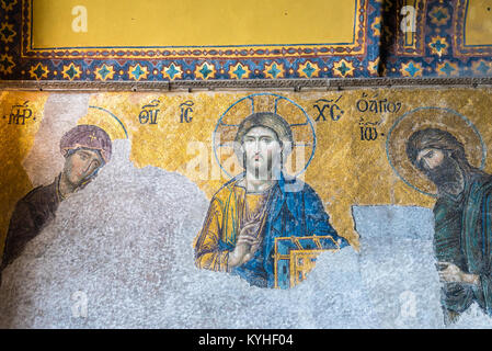 Gesù Cristo Pantocratore,dettaglio da deesis mosaico bizantino in Hagia Sophia,greci cristiani ortodossi basilica patriarcale,LA CHIESA.Istanbul, Turchia,Mar Foto Stock