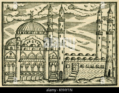 Questa rappresentazione mostra il tempio turco costruito dal sultano Selim dopo la conquista di Cipro, mettendo in evidenza l'architettura ottomana e la costruzione storica del 1608. Foto Stock