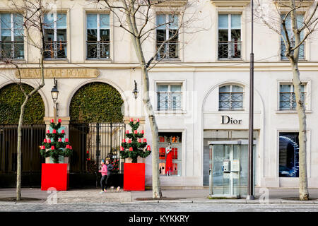 Parigi-GEN 5, 2014: Dior boutique di moda esterno decorato per il Natale su una strada di Parigi. Il francese luxury goods company è stata fondata nel 1946 da fa Foto Stock