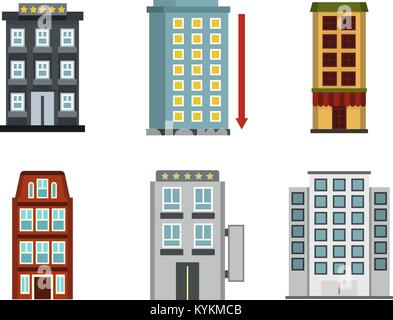 Hotel icon set, stile piatto Illustrazione Vettoriale