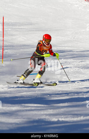 Val Saint-Come,Canada 14/01/2018.Alice Stoll di Francia per Universite de Laval compete alla serie Super slalom donne Foto Stock