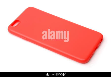 Rosso telefono protezione custodia in silicone isolato su bianco Foto Stock