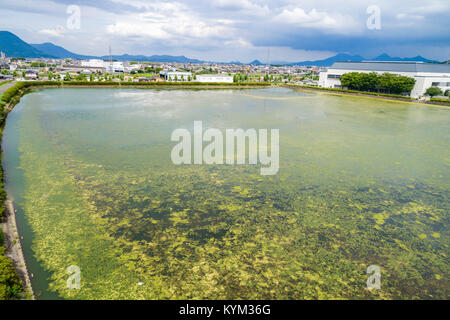 Vista aerea della pianura Sanuki, vista dalla città Zentsuji, Prefettura di Kagawa, Giappone Foto Stock