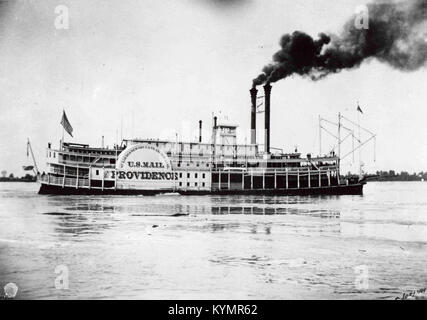 Il battello a vapore Providence sul fiume Hudson, un'iconica nave utilizzata per il trasporto della posta degli Stati Uniti. L'immagine evidenzia l'importanza dei battelli a vapore nella consegna della posta durante il XIX secolo ed è conservata nella collezione del Museo postale Nazionale. Foto Stock