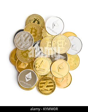 Varie cryptocurrency digitale. Litecoins, ethereum bitcoins e. Foto Stock