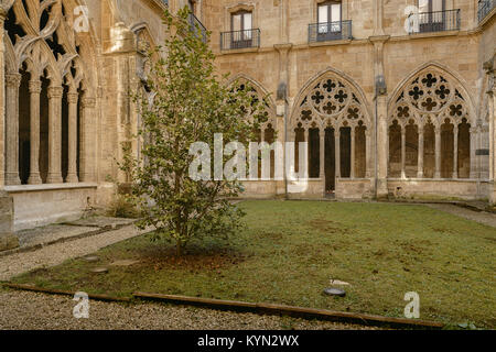 Chiostro di Santa Chiesa Basilica Cattedrale Metropolitana di San Salvador di stile gotico, Oviedo, Principato delle Asturie, Spagna Foto Stock