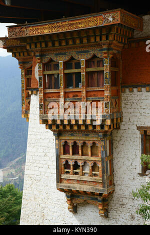 Tango monastero buddista e università, decorati finestra in legno, Bhutan Foto Stock