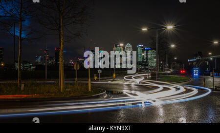 Tramonto sul Canary Wharf Foto Stock