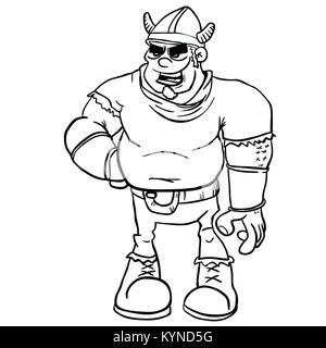 Barbaro in piedi in bianco e nero cartoon illustrazione isolato su bianco Foto Stock