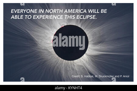 Un'illustrazione grafica raffigurante i fenomeni di un'eclissi solare totale, inclusa la Luna che passa tra la Terra e il Sole. Mette in evidenza oggetti astronomici come supernovae, buchi neri e stelle, catturando le dinamiche degli eventi solari nello spazio. Foto Stock