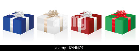 Confezioni regalo - quattro presenta in diversi colori - illustrazione su sfondo bianco. Foto Stock
