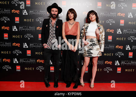 Leiva, Anna Castillo e Belén Cuesta durante il photocall candidature per la 32th annuo di premi Goya in Madrid, lunedì 15 gennaio, 2018 Credit: Gtres Información más Comuniación on line, S.L./Alamy Live News Foto Stock