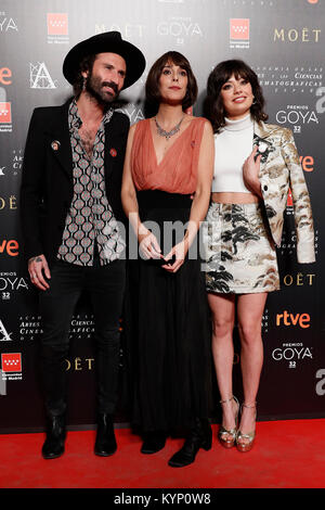 Leiva, Anna Castillo e Belén Cuesta durante il photocall candidature per la 32th annuo di premi Goya in Madrid, lunedì 15 gennaio, 2018 Credit: Gtres Información más Comuniación on line, S.L./Alamy Live News Foto Stock