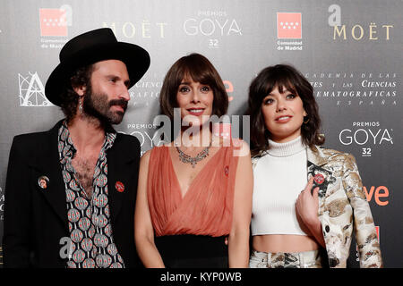 Leiva, Anna Castillo e Belén Cuesta durante il photocall candidature per la 32th annuo di premi Goya in Madrid, lunedì 15 gennaio, 2018 Credit: Gtres Información más Comuniación on line, S.L./Alamy Live News Foto Stock