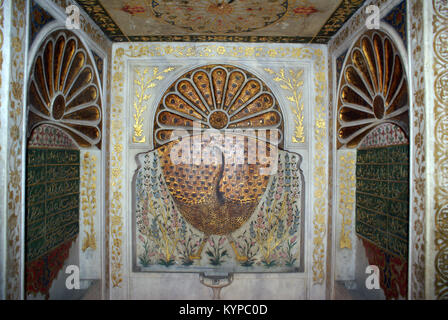 Peacock e fontana nel palazzo Topkapi a Istanbul Foto Stock