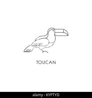 Toucan segno lineare bird isolato su bianco. Vector logo design Illustrazione Vettoriale