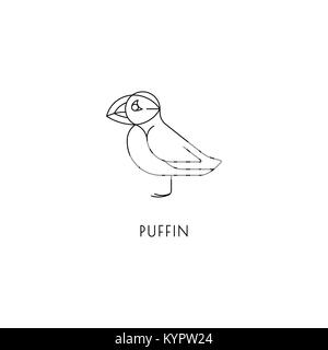 Puffin segno lineare bird isolato su bianco. Vector logo design Illustrazione Vettoriale