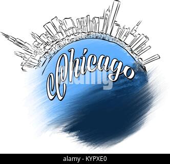 Pietra miliare di Chicago Logo Design. Lo skyline di viaggio disegno vettoriale. Illustrazione Vettoriale