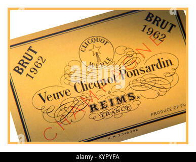 Veuve Clicquot Ponsardin Brut 1962 Champagne Vintage Etichetta flacone Reims Francia Foto Stock