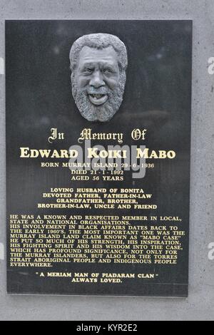 Edward Koiki Mabo placca alla James Cook University di Townsville, Queensland, Australia Foto Stock