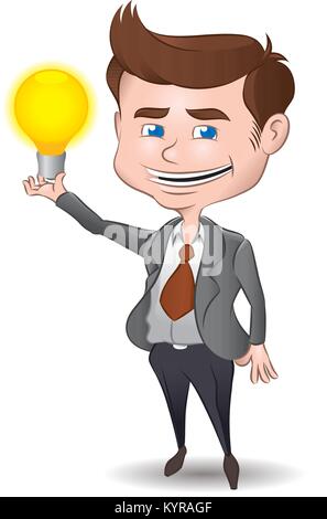 Imprenditore azienda lampadina illustrazione vettoriale. Illustrazione Vettoriale