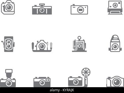 Le icone della telecamera in bianco e nero. Illustrazione Vettoriale. Illustrazione Vettoriale