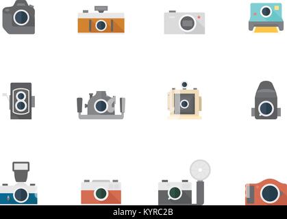 Le icone della criminalità a schermo piatto a colori e stile. Illustrazione Vettoriale. Illustrazione Vettoriale