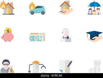 Icona mediche serie a schermo piatto a colori e stile. Illustrazione Vettoriale. Illustrazione Vettoriale