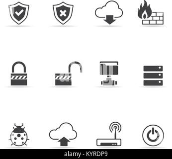 Rete di computer icon set in colore singolo. Illustrazione Vettoriale