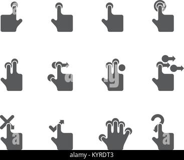 Movimenti sul touchpad icone in colore singolo. Illustrazione Vettoriale