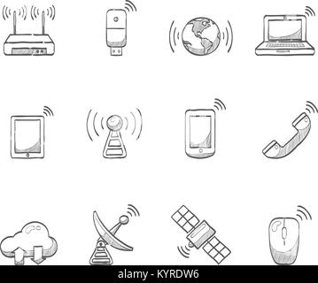 Tecnologia wireless serie icona nel disegno. Illustrazione Vettoriale
