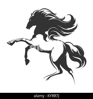 Silhouette di un cavallo in esecuzione. Emblema o logo design elemento. Illustrazione Vettoriale. Illustrazione Vettoriale