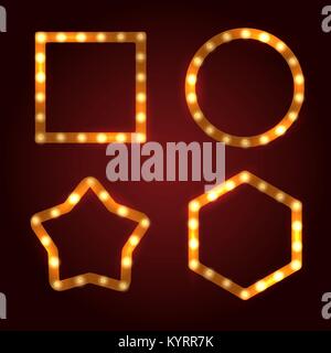 Set di retrò lampadina luce di frame. Illustrazione Vettoriale Illustrazione Vettoriale