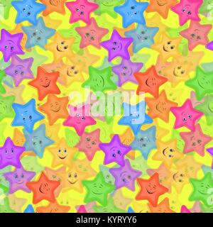 Modello senza giunture e colorati di stelle Smiley Illustrazione Vettoriale