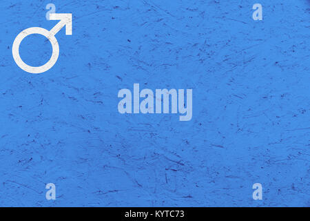 Sesso Maschile simbolo (Mars segno) su blu texture irregolare dello sfondo. Concetto di immagine per il sesso maschile, uomo e bambino. Foto Stock