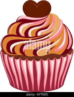 Dolce zucchero gustosi cupcake poster cuore topping Illustrazione Vettoriale