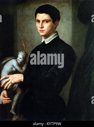 Agnolo Bronzino - Agnolo Bronzino - Ritratto di un uomo con una statuetta, noto anche come ritratto di una giovane scultore Foto Stock