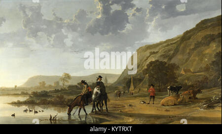 Aelbert Cuyp - paesaggio fluviale con piloti Foto Stock