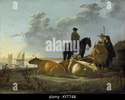 Aelbert Cuyp - contadini con quattro vacche dal fiume Merwede Foto Stock