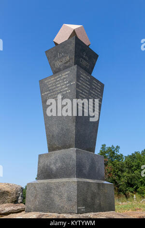 La 99th Pennsylvania monumento di fanteria, Devils Den, Gettysburg National Military Park, Pennsylvania, Stati Uniti. Foto Stock