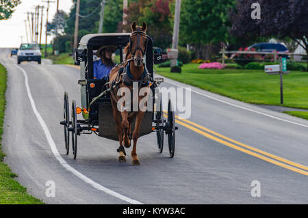Viaggiare in nero carrello nel Paese Amish in Pennsylvania, STATI UNITI D'AMERICA Foto Stock