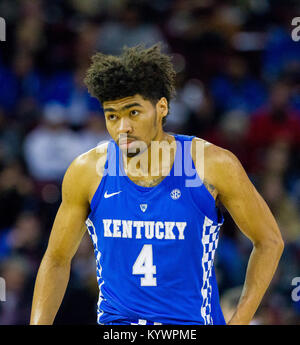 La Columbia, SC, Stati Uniti d'America. 16 gennaio, 2018. Kentucky Wildcats avanti Nick Richards (4) durante la SEC matchup basket a vita coloniale Arena in Columbia, SC. (Scott Kinser/Cal Sport Media) Credito: csm/Alamy Live News Foto Stock