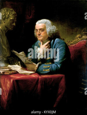 Benjamin Franklin (1706-90) statista americano, stampante e scienziato. Benjamin Franklin, uno dei padri fondatori degli Stati Uniti Foto Stock